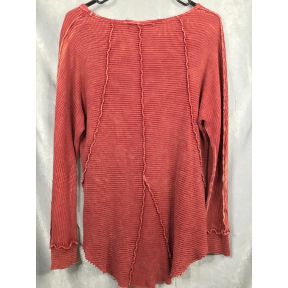 American Able Women's Distressed Waffle Knit Long Sleeve Medium Red - Picture 11 of 11